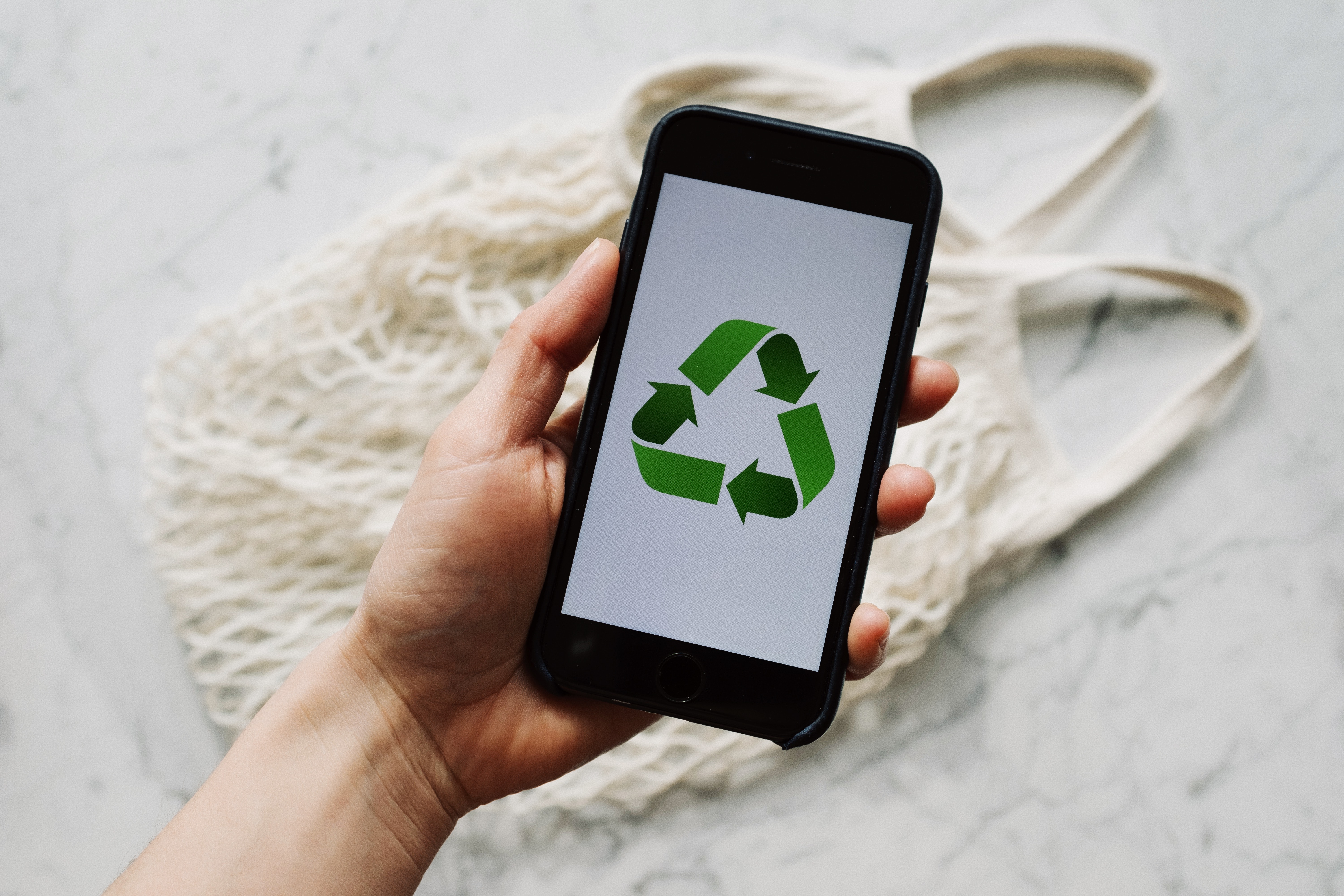 Smartphone Jutebeutel Recyclinglogo